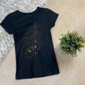 Black Sequin Feather Tee